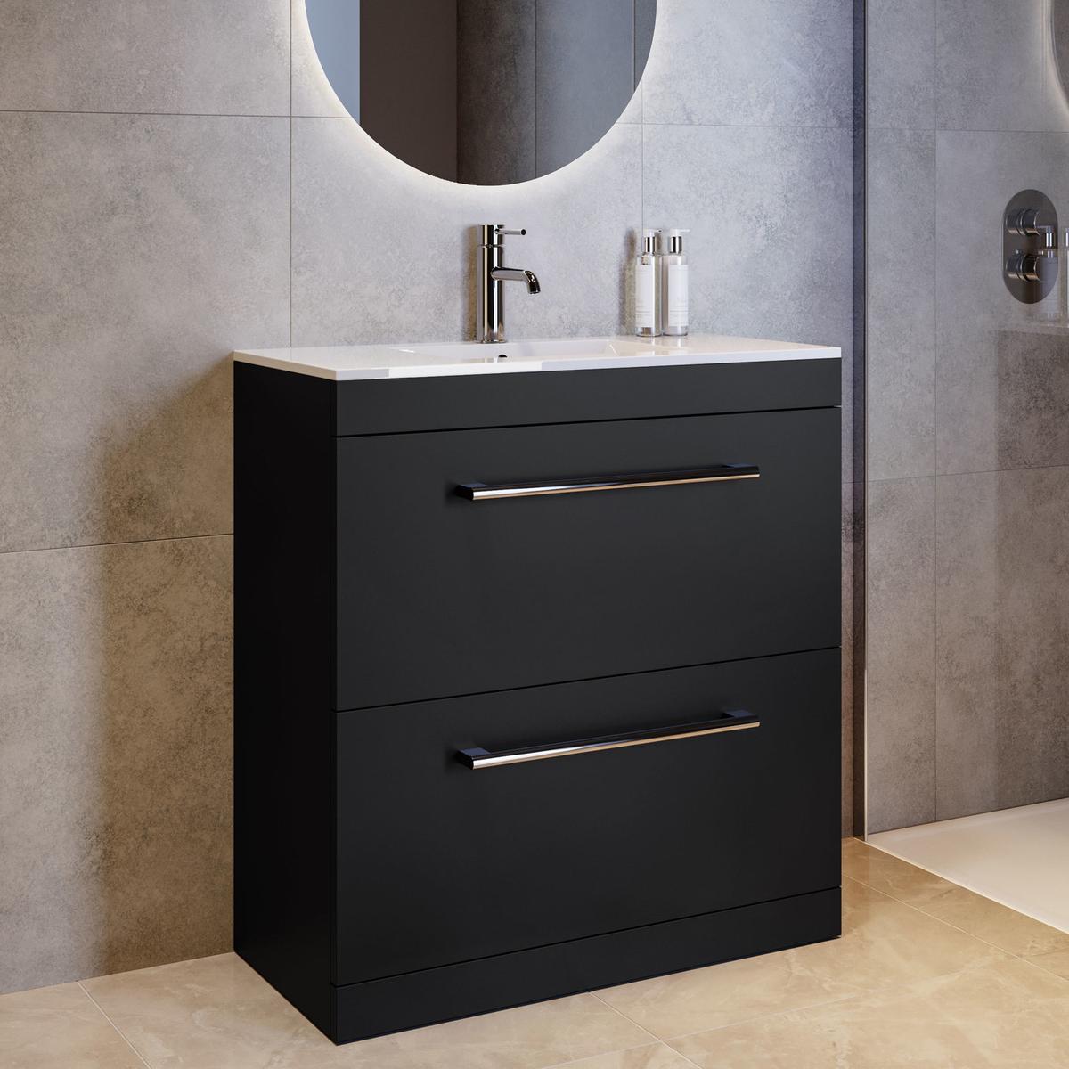800mm Black Freestanding Vanity Unit with Basin and Chrome Handles - Ashford