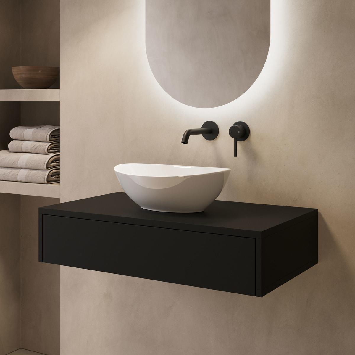 800mm Black Wall Hung Countertop Vanity Unit with Oval Basin - Lugo