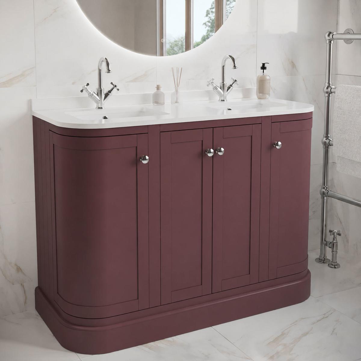 1200mm Burgundy Curved Freestanding Double Vanity Unit with Basins - Bowland