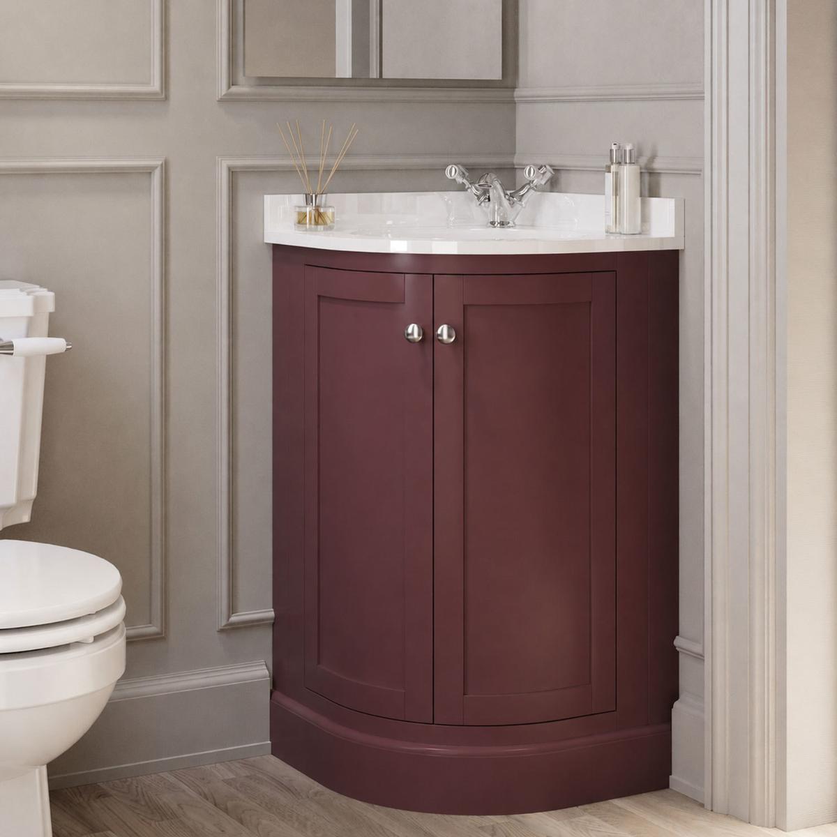 500mm Burgundy Curved Corner Freestanding Vanity Unit with Basin – Bowland