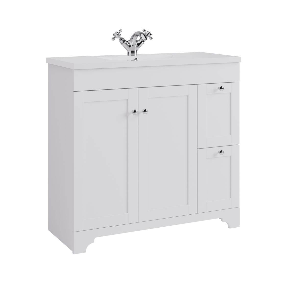 900mm White Freestanding Vanity Unit with Basin - Baxenden