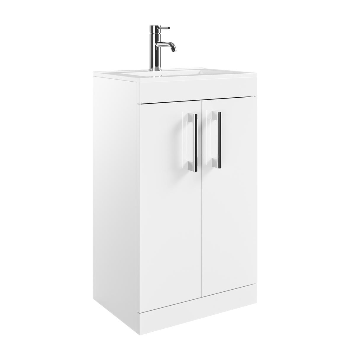 500mm White Freestanding Vanity Unit with Basin and Chrome Handles - Ashford