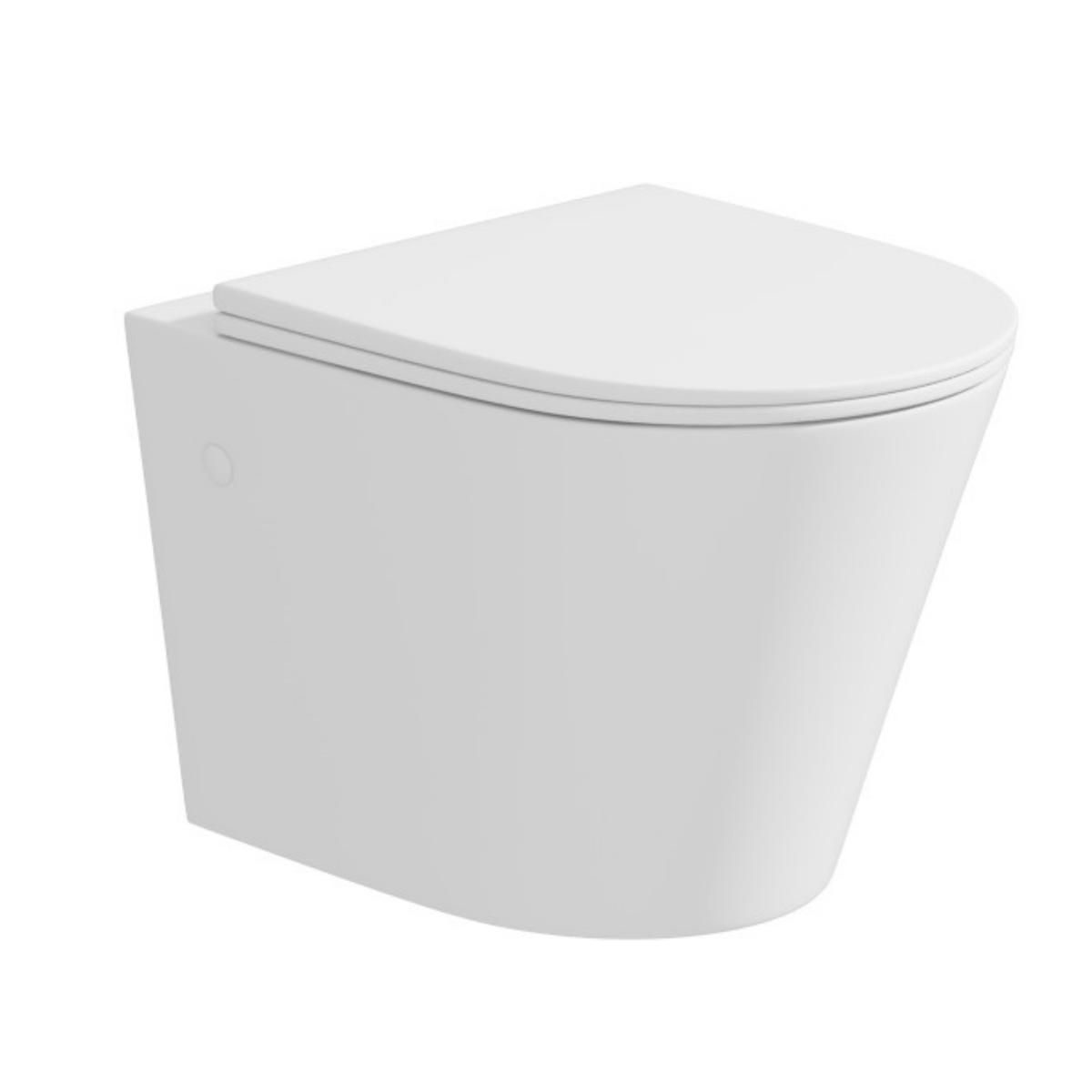 Matt White Wall Hung Rimless Short Projection Toilet with Soft Close Seat – Verona