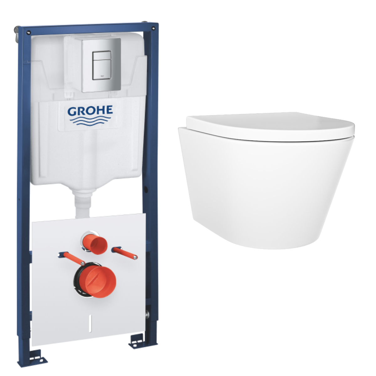 Wall Hung Rimless Toilet with Soft Close Seat, 1130mm Grohe Cistern and Frame - Newport