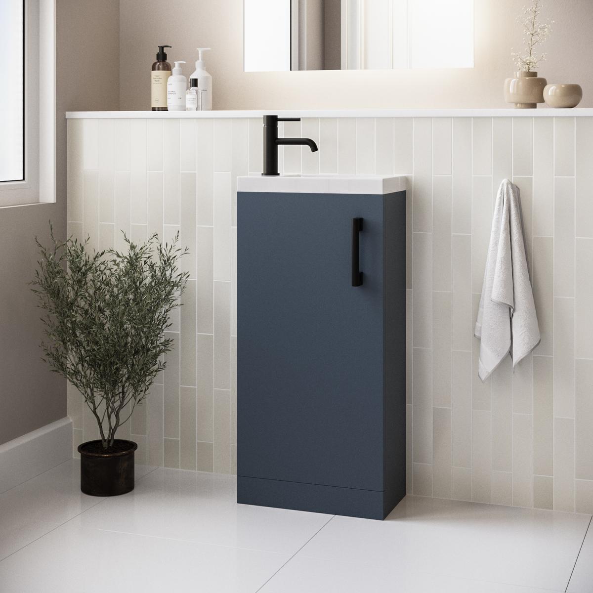 400mm Blue Freestanding Cloakroom Vanity Unit with Basin and Black Handle - Ashford