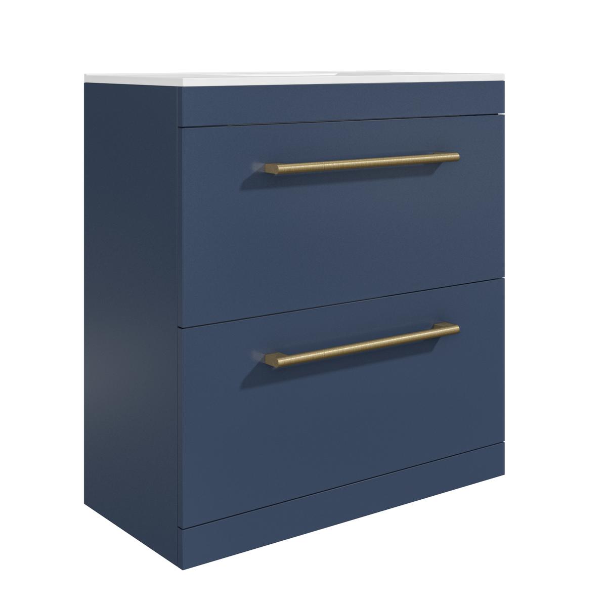 800mm Blue Freestanding Vanity Unit with Basin and Brass Handles - Ashford