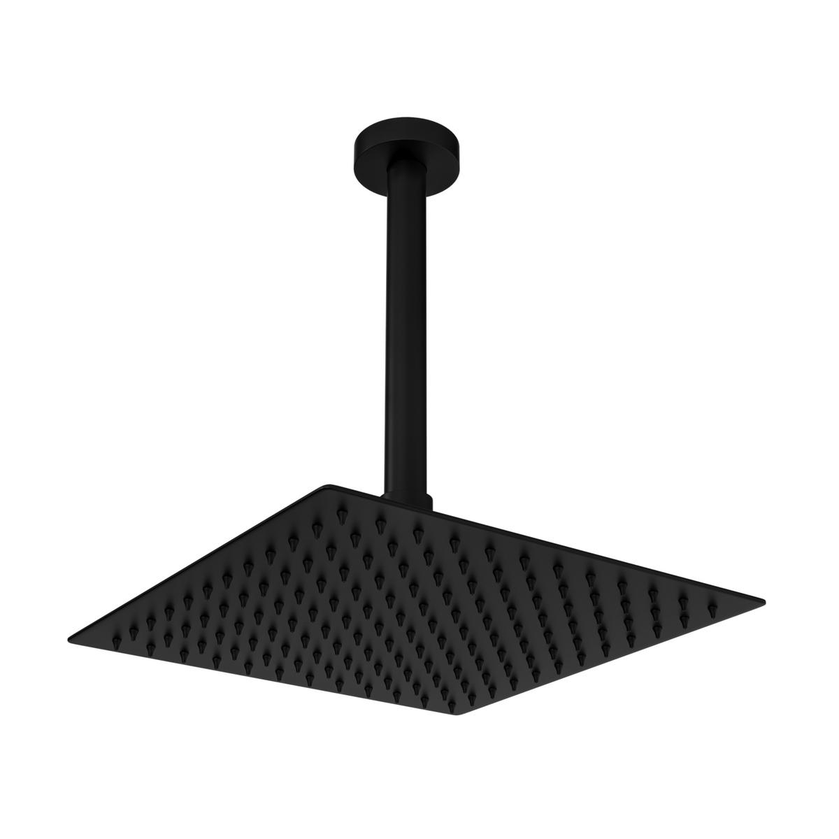 Black 250mm Slim Square Shower Head & Ceiling Arm - Zana