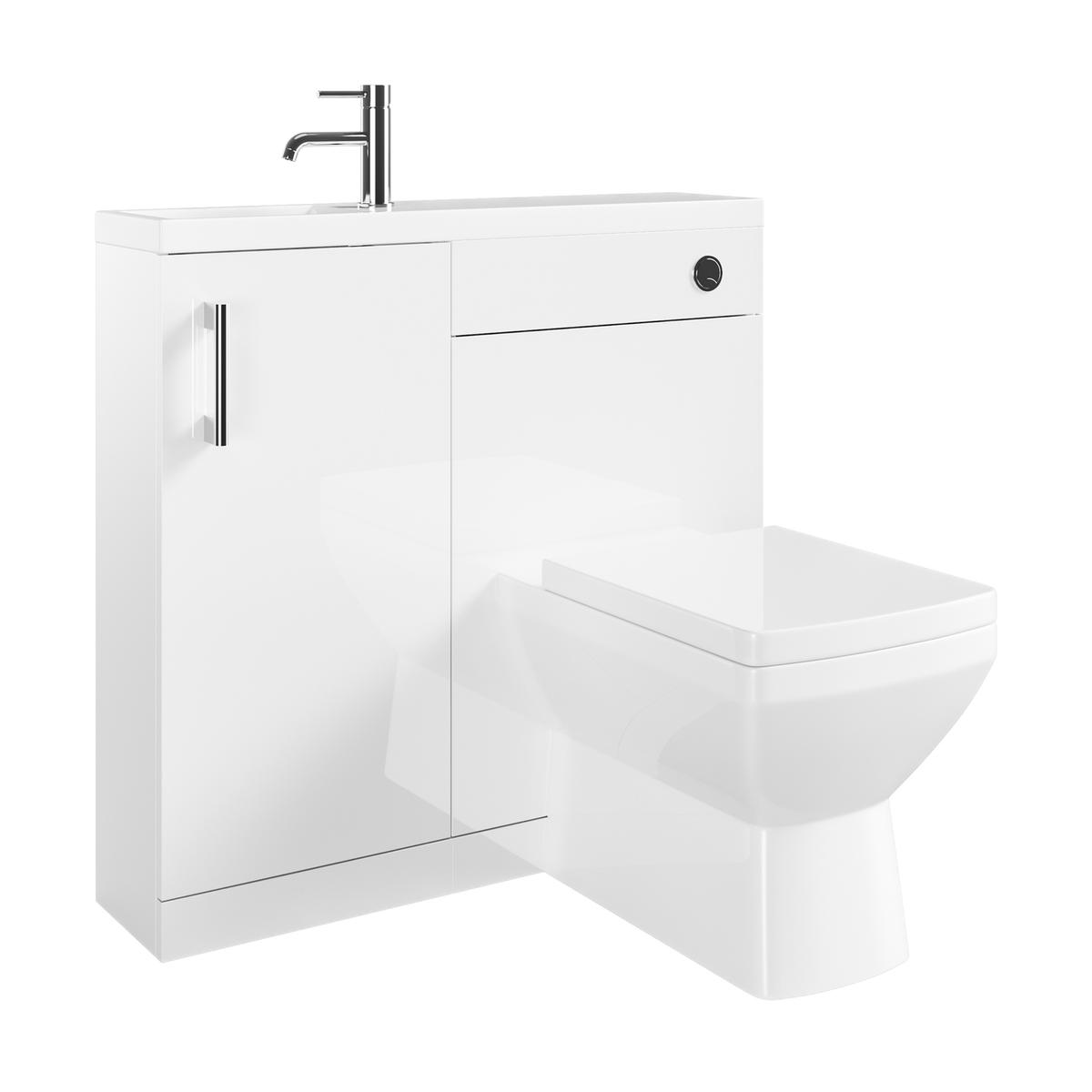 900mm White Cloakroom Toilet and Sink Unit with Square Toilet and Chrome Fittings- Ashford