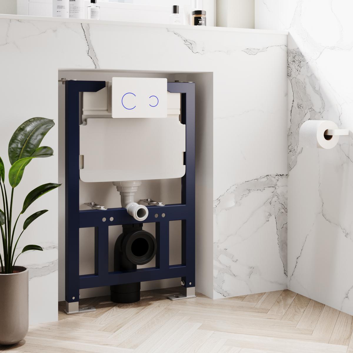 820mm Wall Hung Toilet Frame & White Glass Sensor Dual Flush Plate with Concealed Cistern - Purificare
