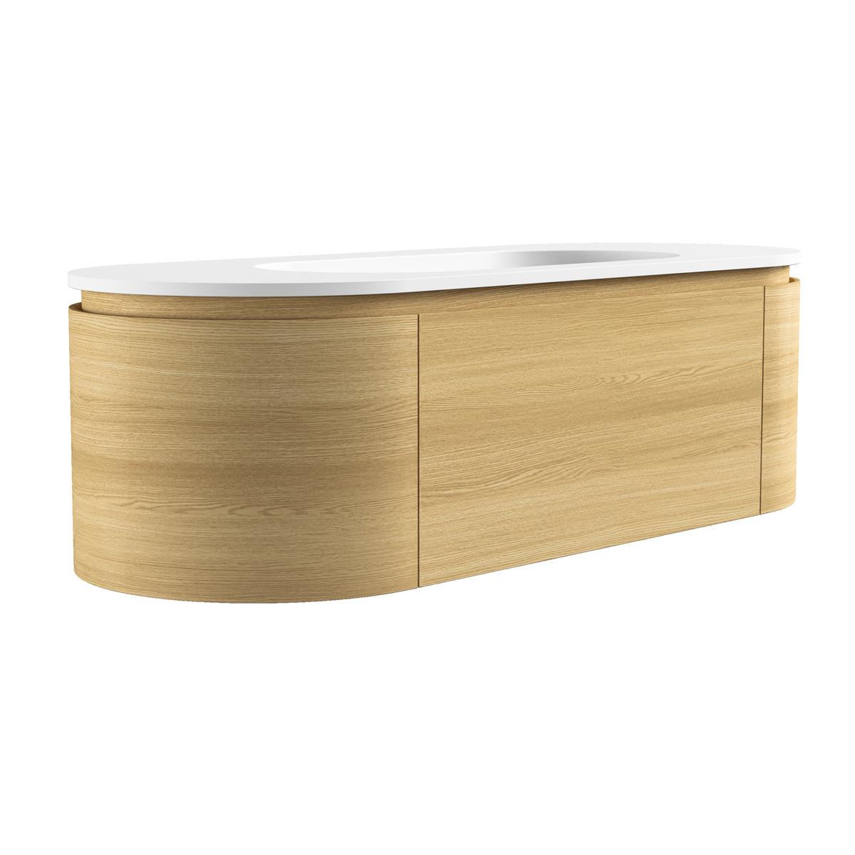 1400mm Oak Wood Effect Wall Hung Vanity Unit with Solid Surface Basin - Cali