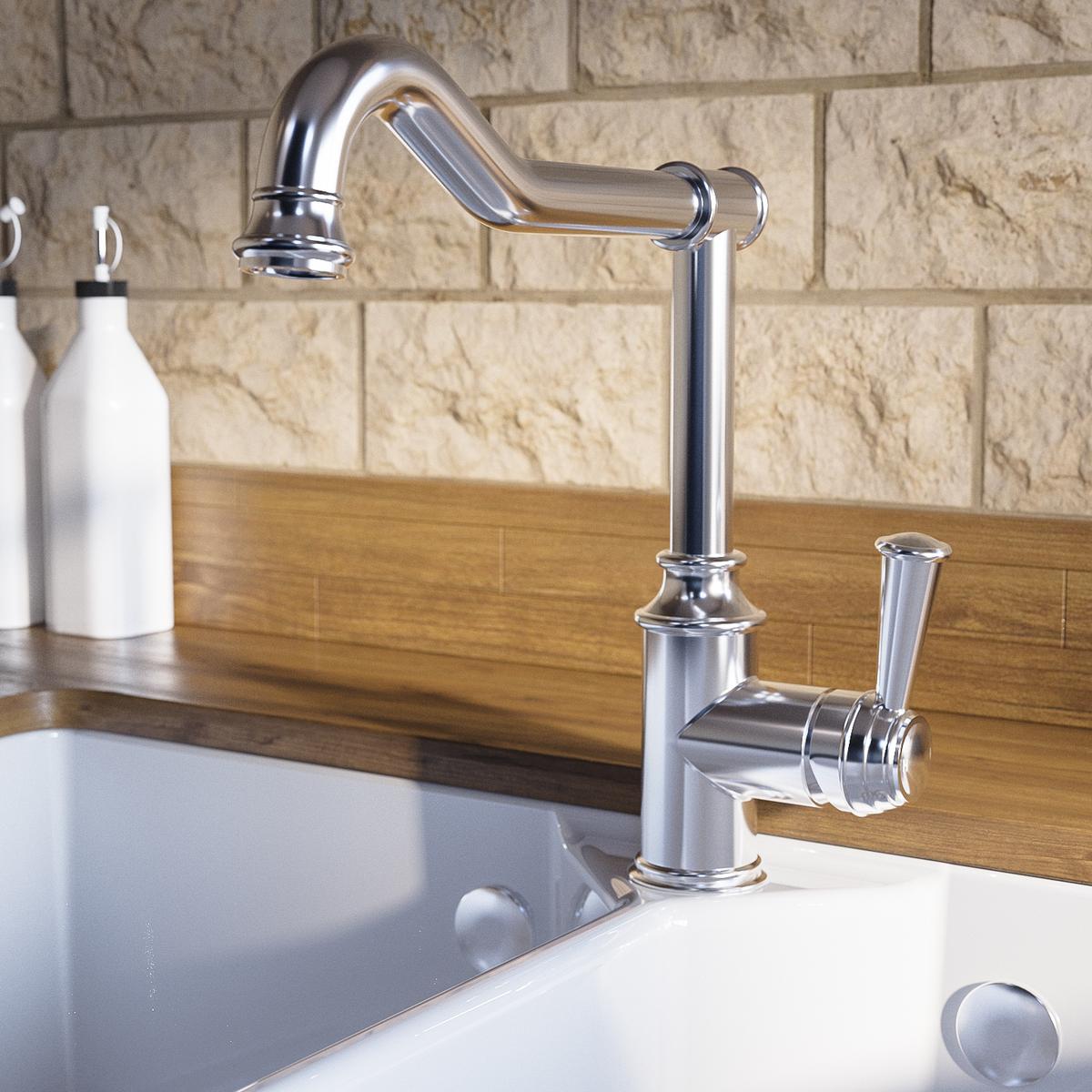 Chrome Single Lever French Traditional Monobloc Kitchen Mixer Tap - Enza Evelyn