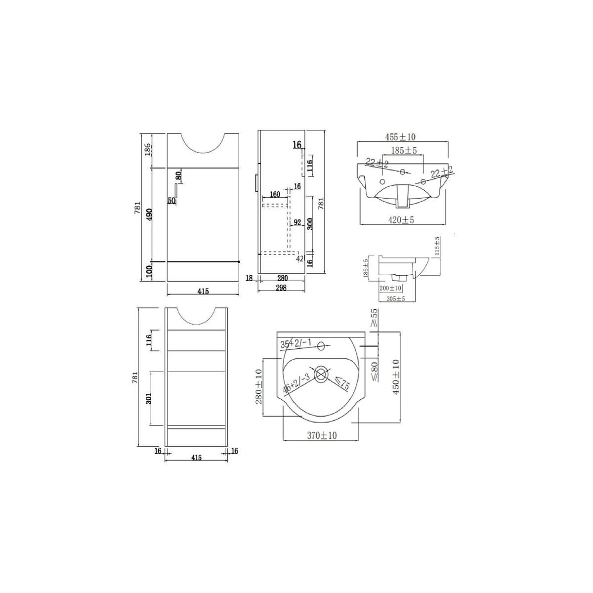 455mm Black Freestanding Cloakroom Vanity Unit with Basin - Classic