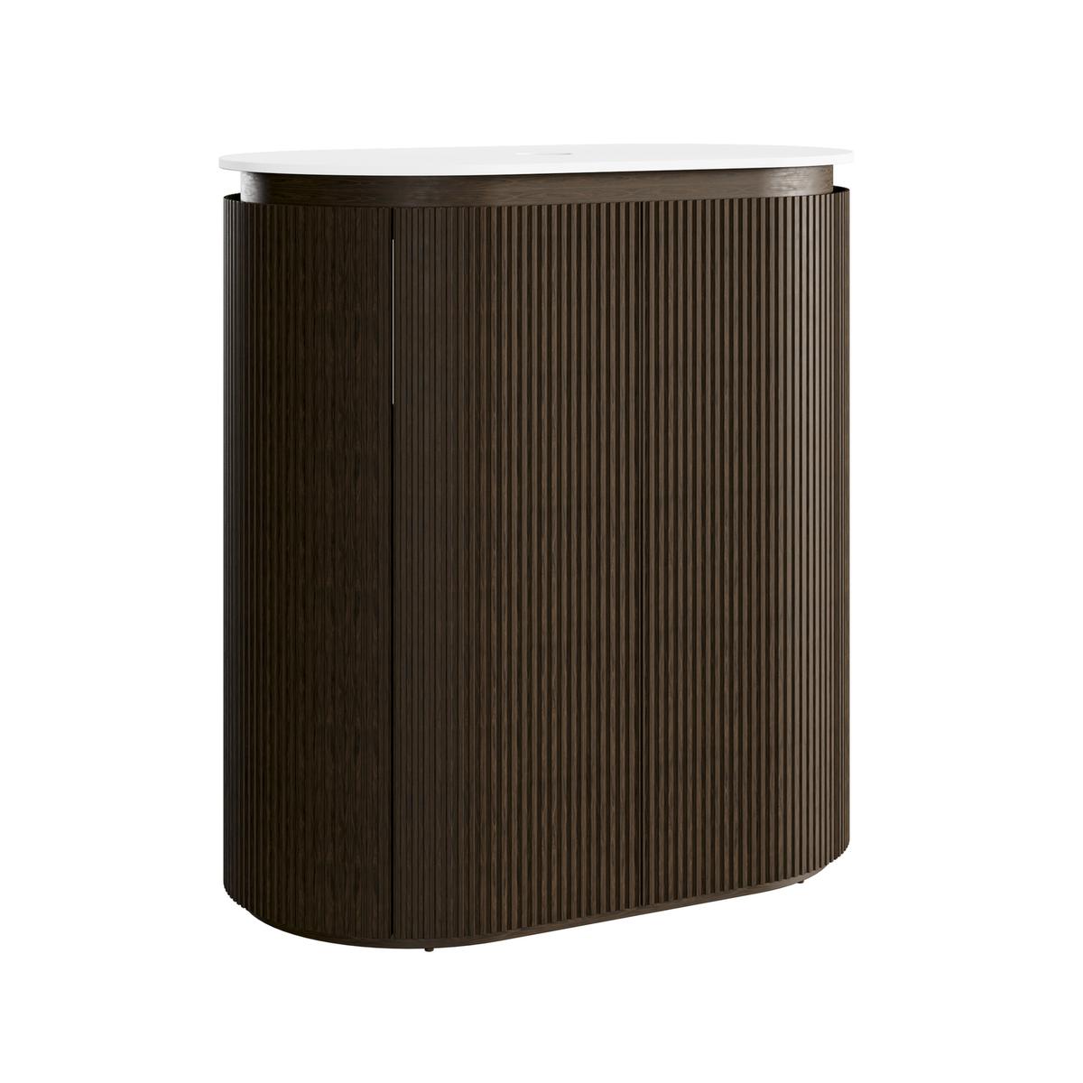 800mm Walnut Wood Effect Curved Fluted Freestanding Countertop Vanity Unit – Matira