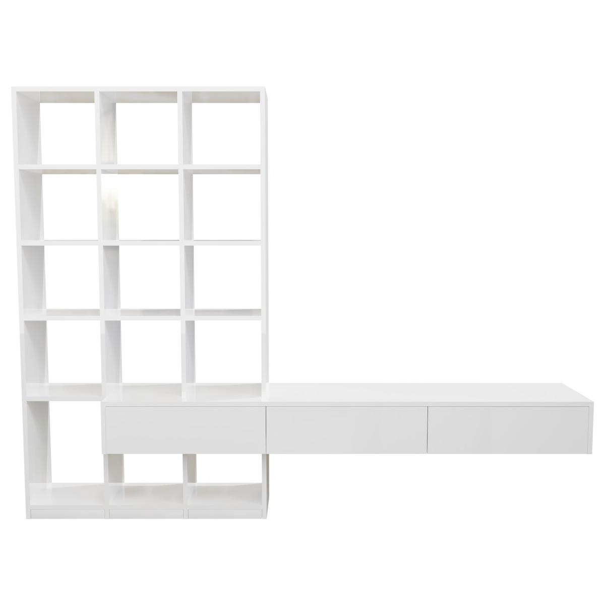 White Gloss Media Wall with Storage - Everett
