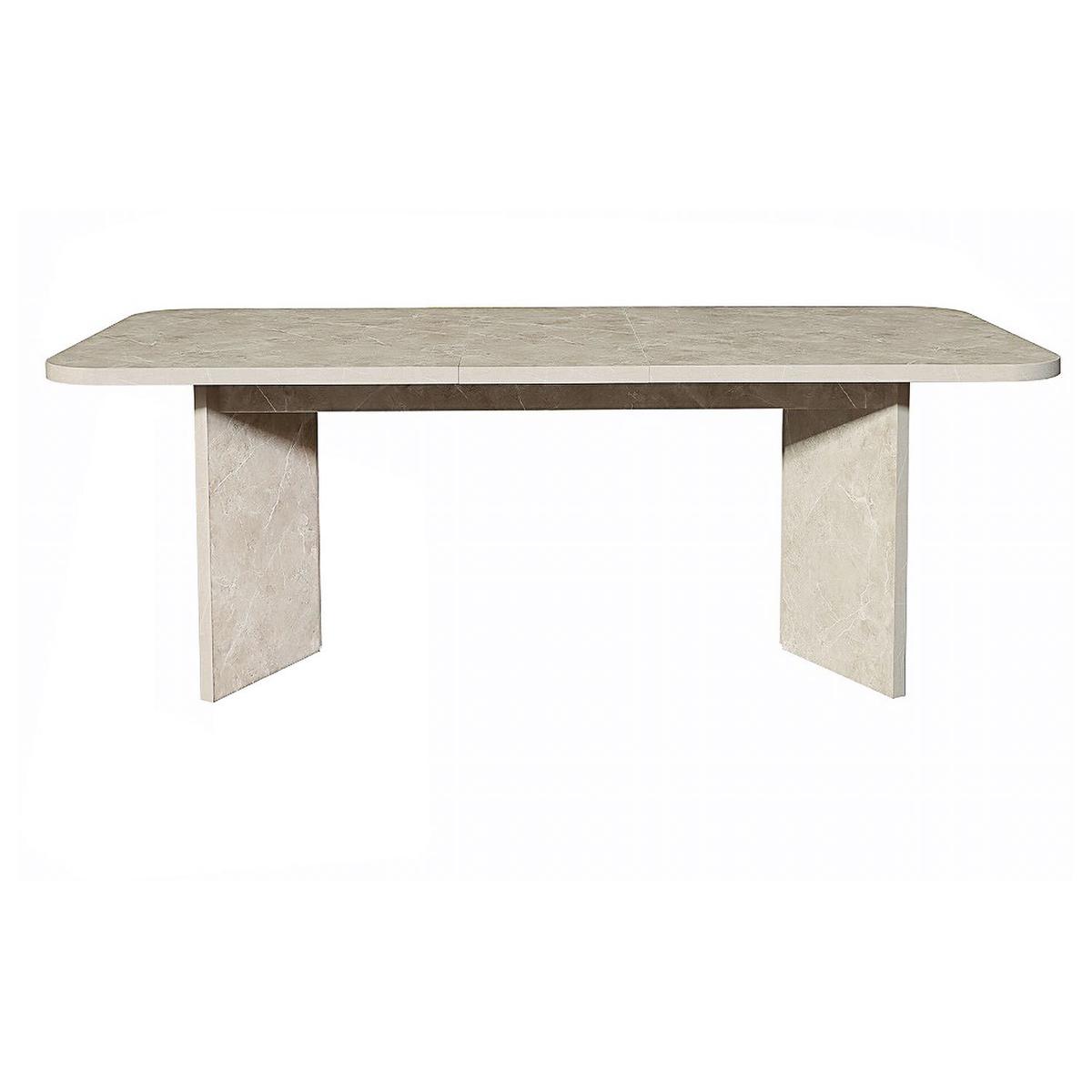 Beige Marble Effect Pillar Extendable Dining Table - Seats 6 - 8 - Geneva