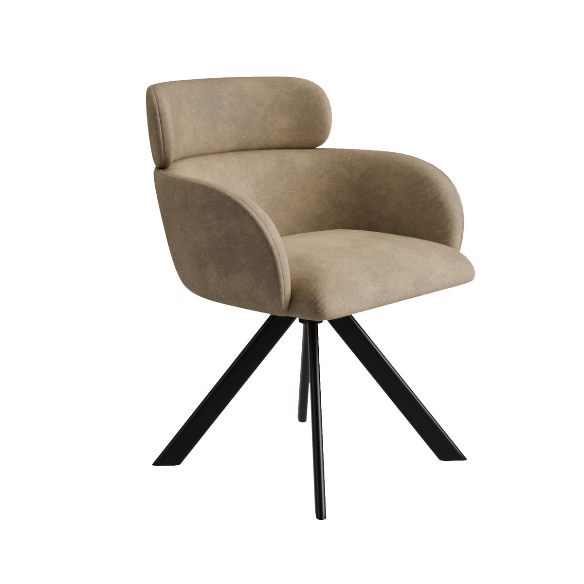 Set of 2 Beige Faux Leather Curved Swivel Dining Chairs - Isla