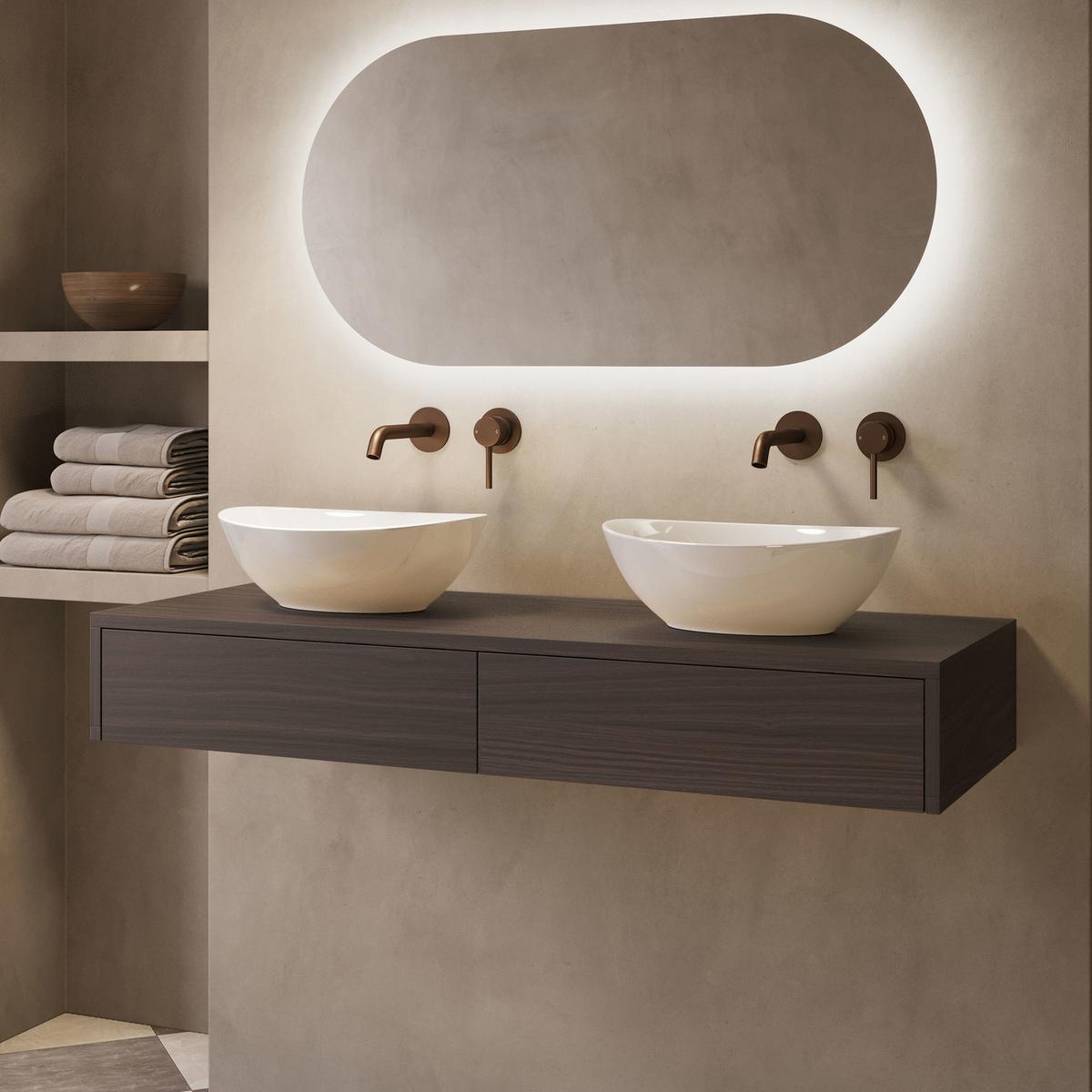 1200mm Walnut Wood Effect Wall Hung Countertop Vanity Unit with Oval Basin - Lugo