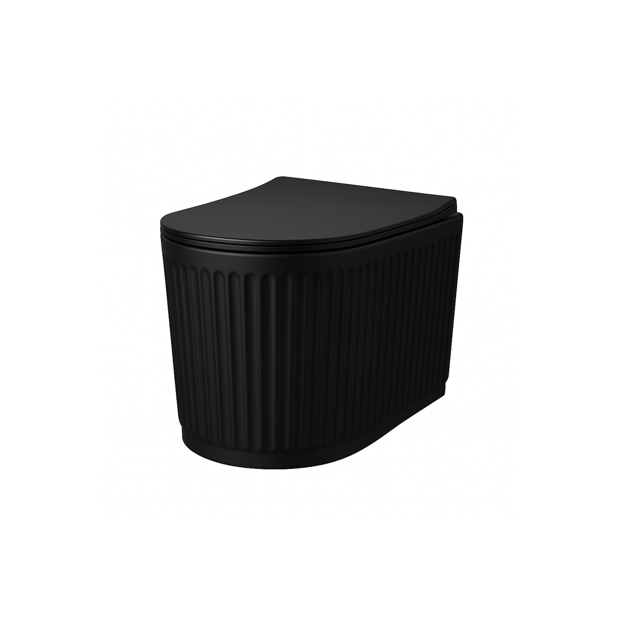 Matt Black Fluted Wall Hung Rimless Short Projection Toilet with Soft Close Seat - Oregon