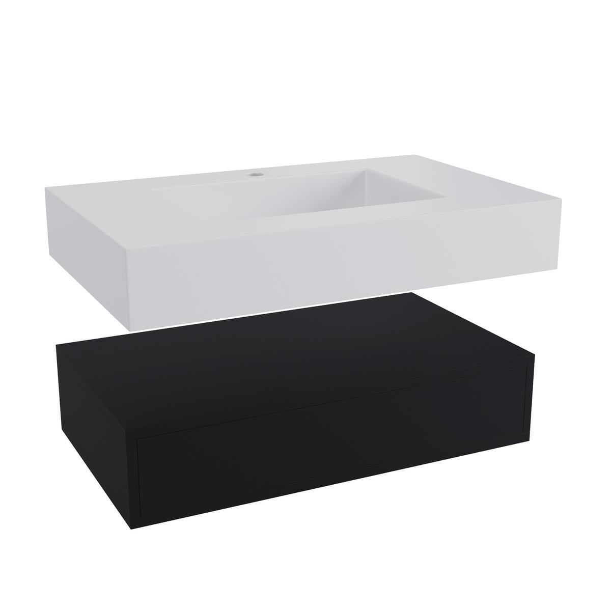800mm Black Wall Hung Vanity Unit with Basin - Oslo