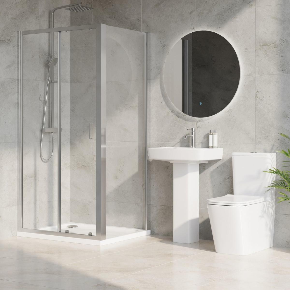 1000 x 800mm Chrome Rectangular Sliding Door Shower Enclosure with Side Panel Suite with Toilet and Basin - Carina
