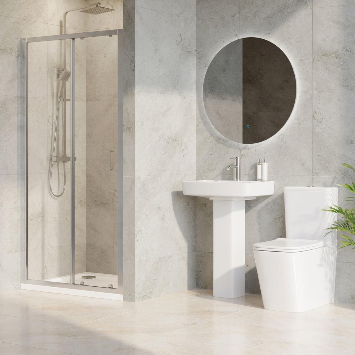 1000 x 800mm Chrome Rectangular Sliding Door Shower Enclosure Suite with Toilet and Basin - Carina
