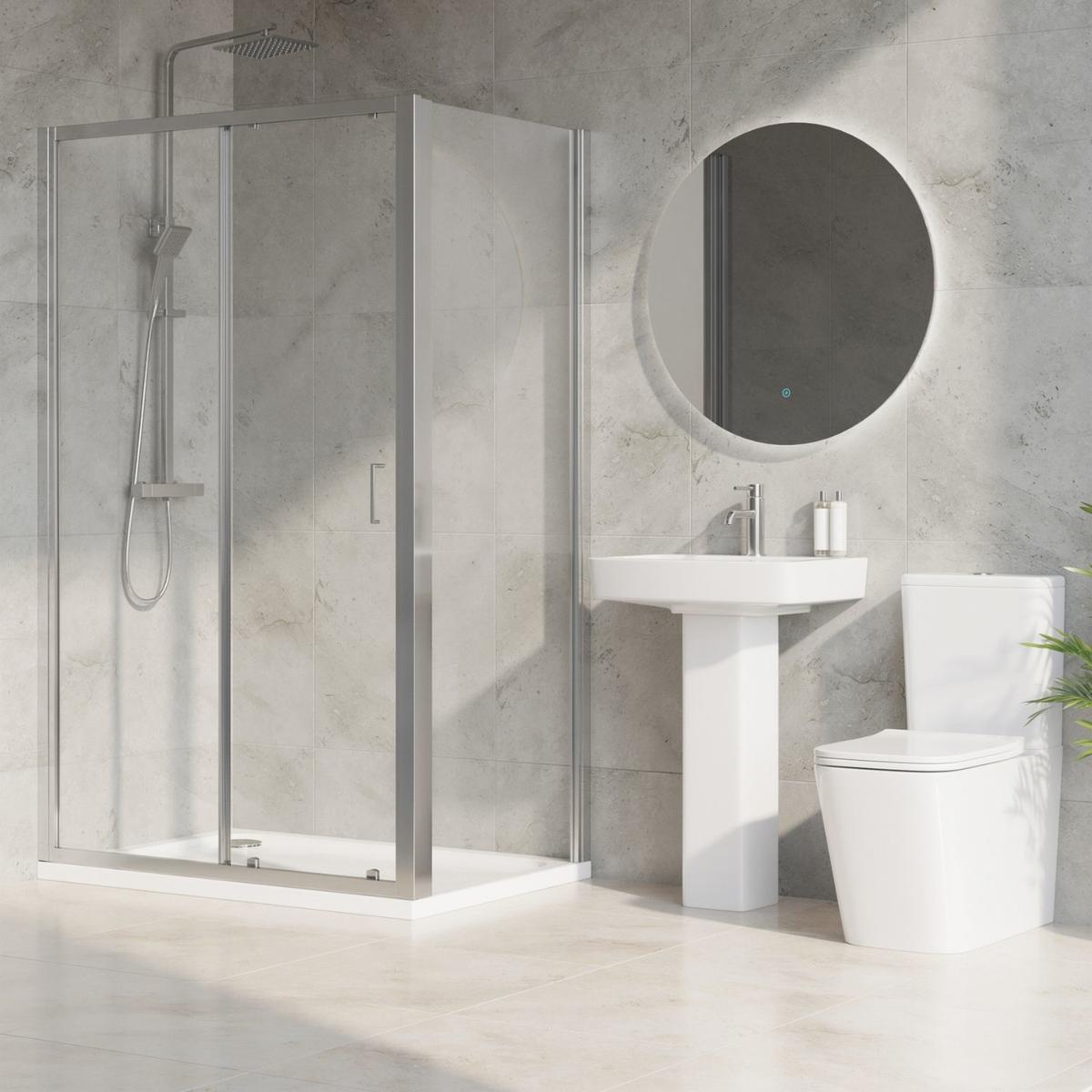 1200 x 800mm Chrome Rectangular Sliding Door Shower Enclosure with Side Panel Suite with Toilet and Basin - Carina