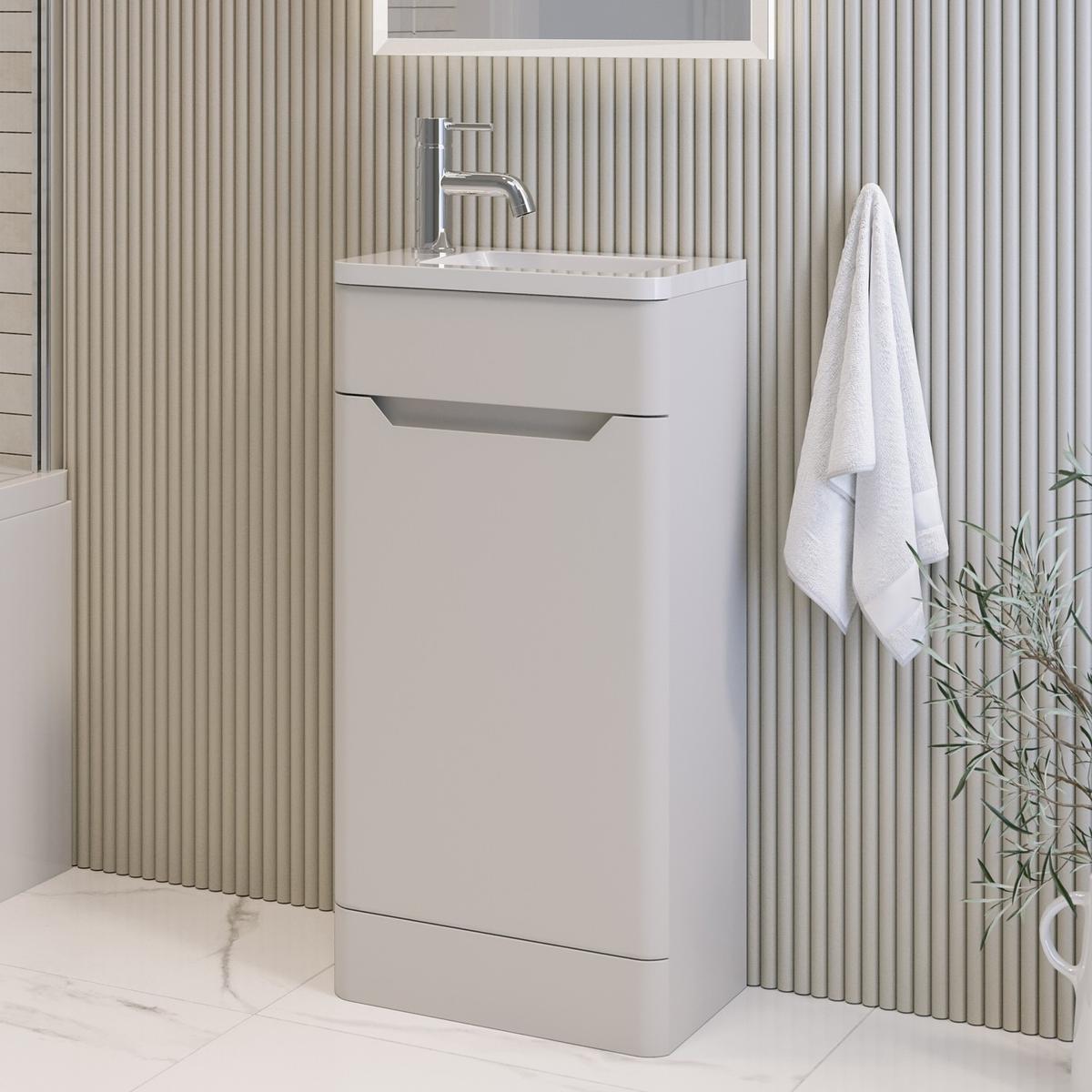 400mm Beige Freestanding Cloakroom Right Hand Vanity Unit with Basin - Pendle