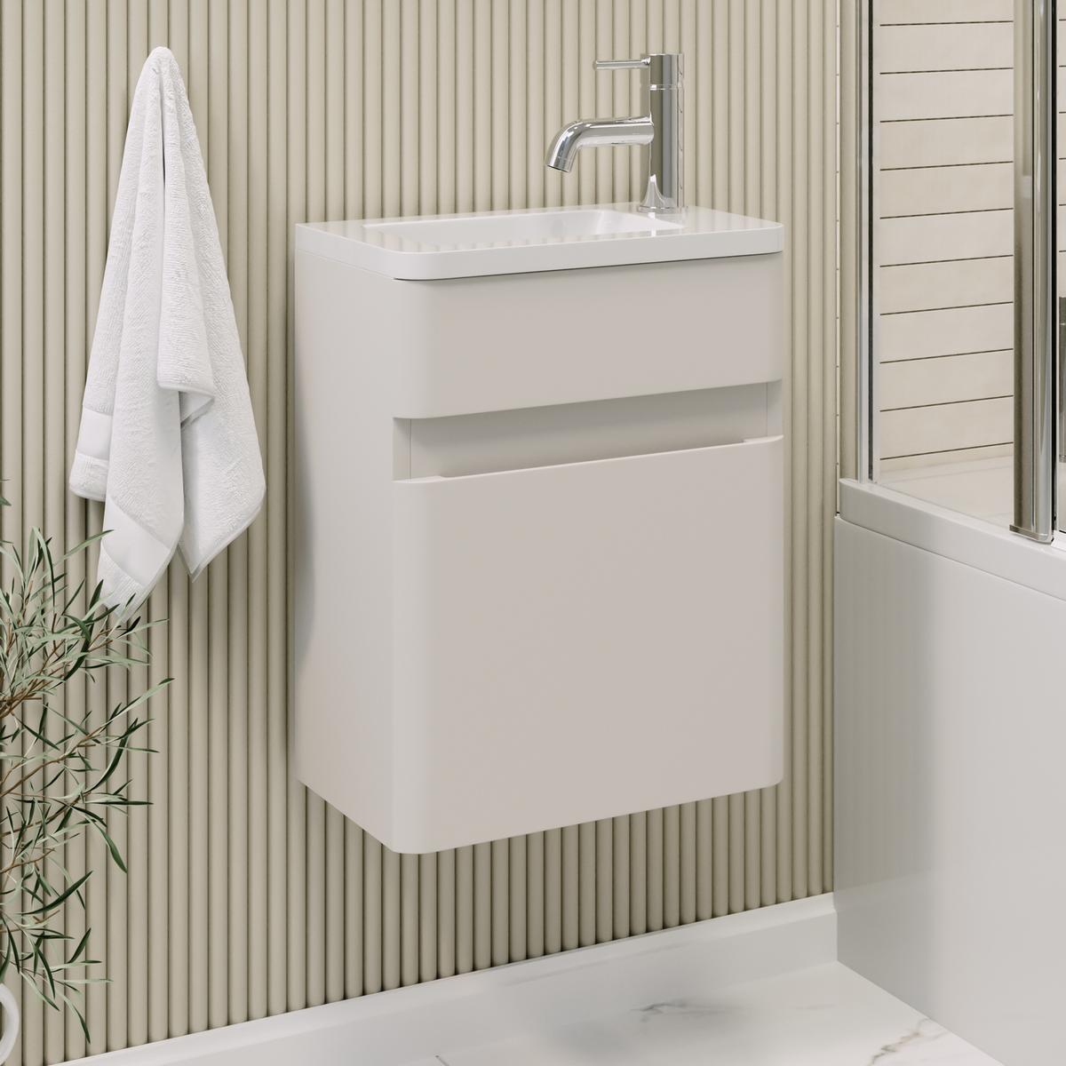 ONLY OPENED - 410mm Beige Wall Hung Cloakroom Vanity Unit with Basin - Pendle