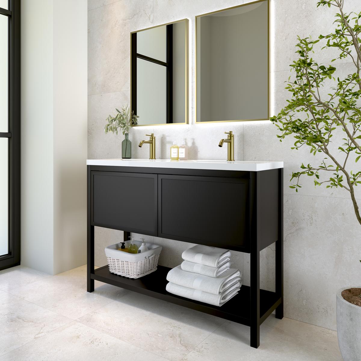 1200mm Black Freestanding Double Vanity Unit with Basin - Perla