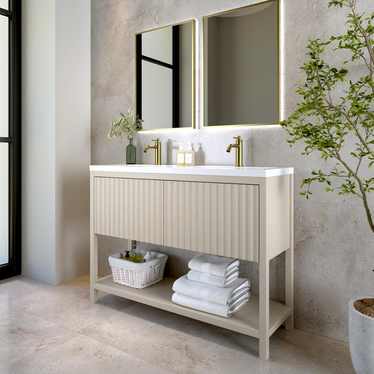 1200mm Beige Fluted Freestanding Double Vanity Unit with Basin - Perla