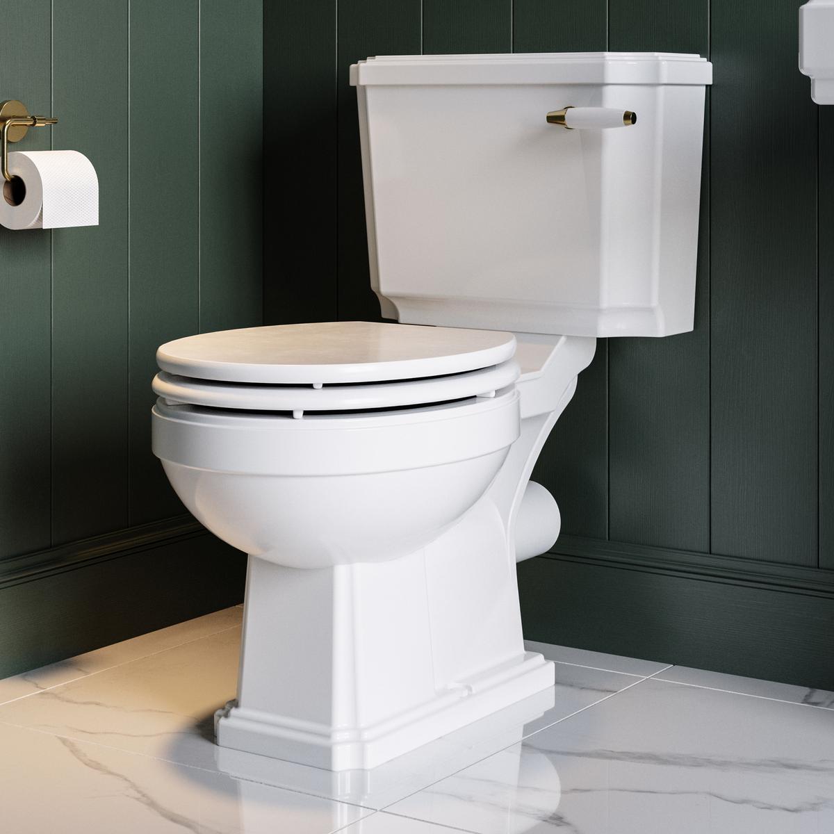 Close Coupled Traditional Toilet with Wooden Soft Close Seat & Brass Fittings - Park Royal