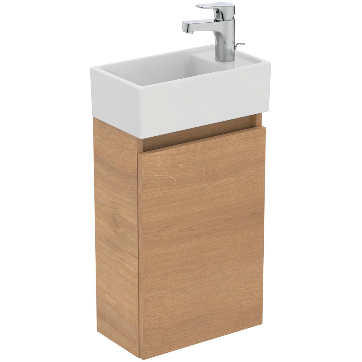 350mm Ideal Standard Eurovit+ Oak Right-Hand Wall Hung Vanity Unit with Basin