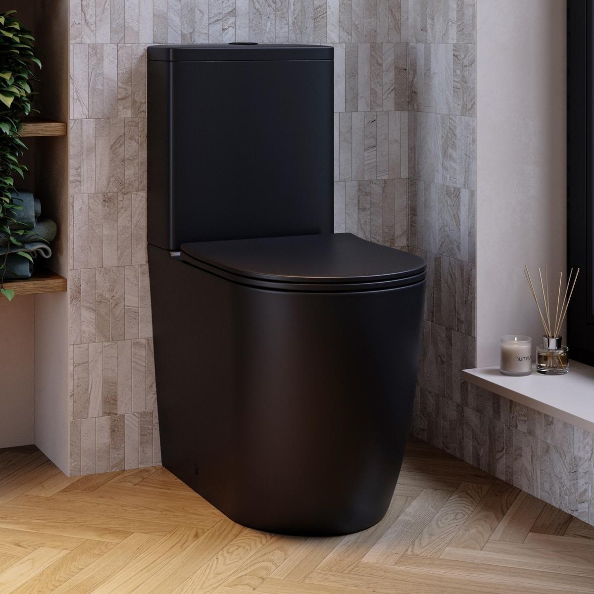 Matt Black Comfort Height Close Coupled Toilet - Roma