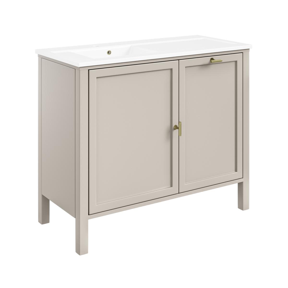 1000mm Beige Freestanding Vanity Unit with Basin and Laundry Hamper - Sofia
