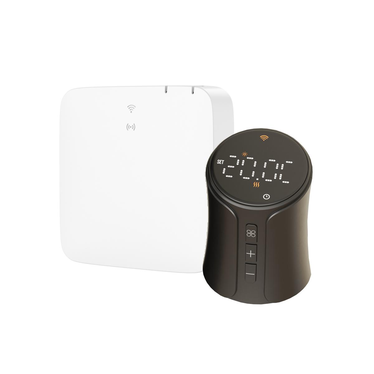 electriQ Smart TRV Valves (Single Pair) with Zigbee Hub - Black