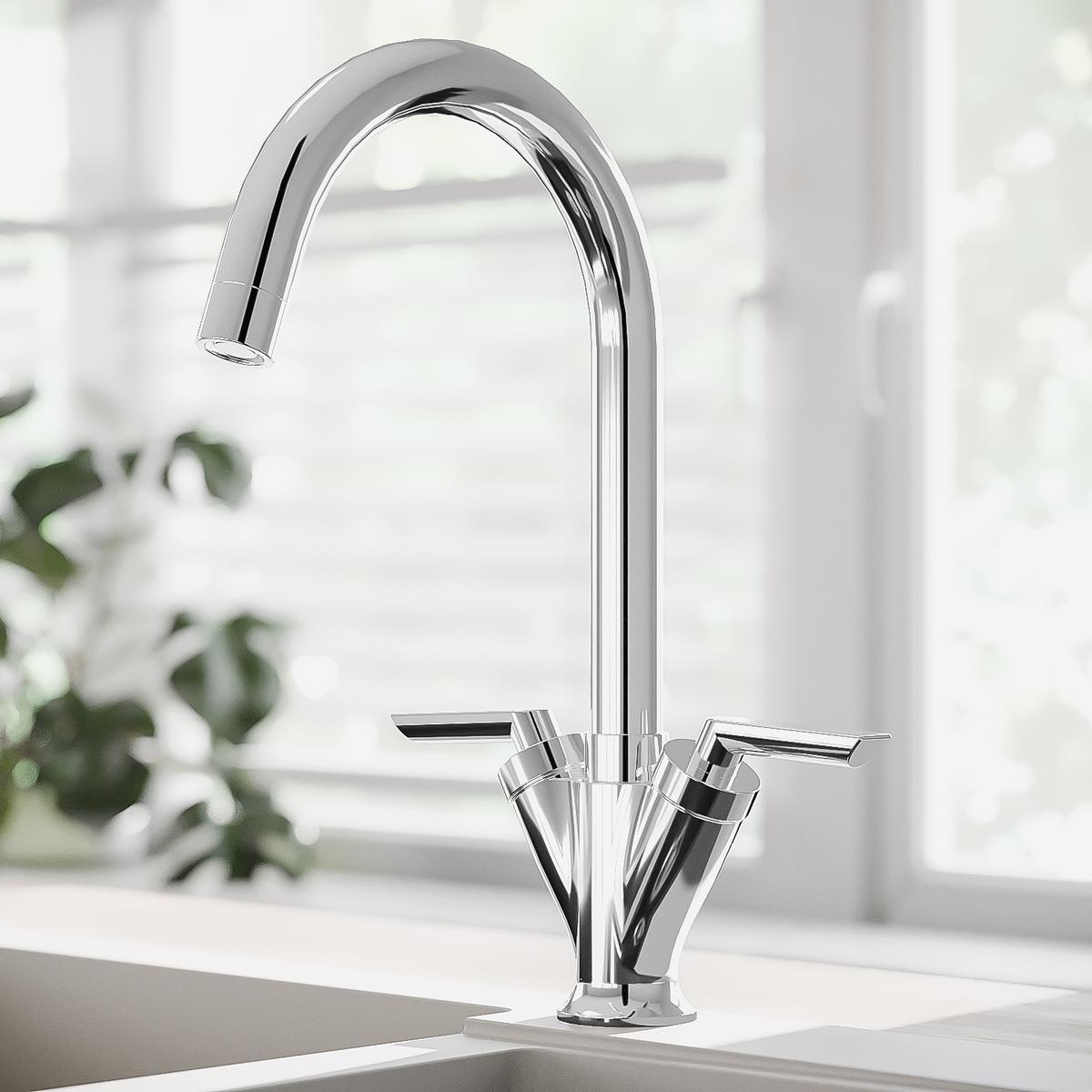 Chrome Dual Lever Kitchen Mixer Tap - Essence Hector
