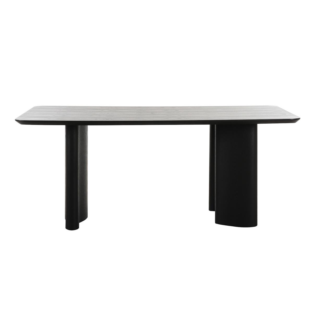 Rectangular Black Wooden Dining Table Set with 4 Beige Upholstered Chairs - Seats 4 - Troy