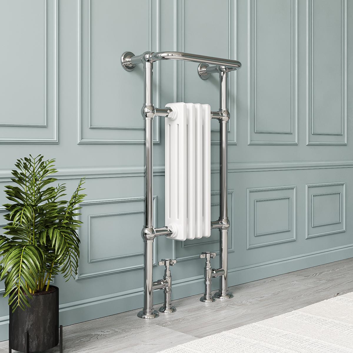 ONLY OPENED - Chrome and White Traditional Heated Towel Rail Radiator 952 x 479mm - Regent