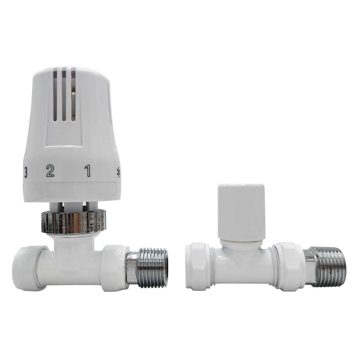 ONLY OPENED - White Thermostatic Straight Radiator Valves
