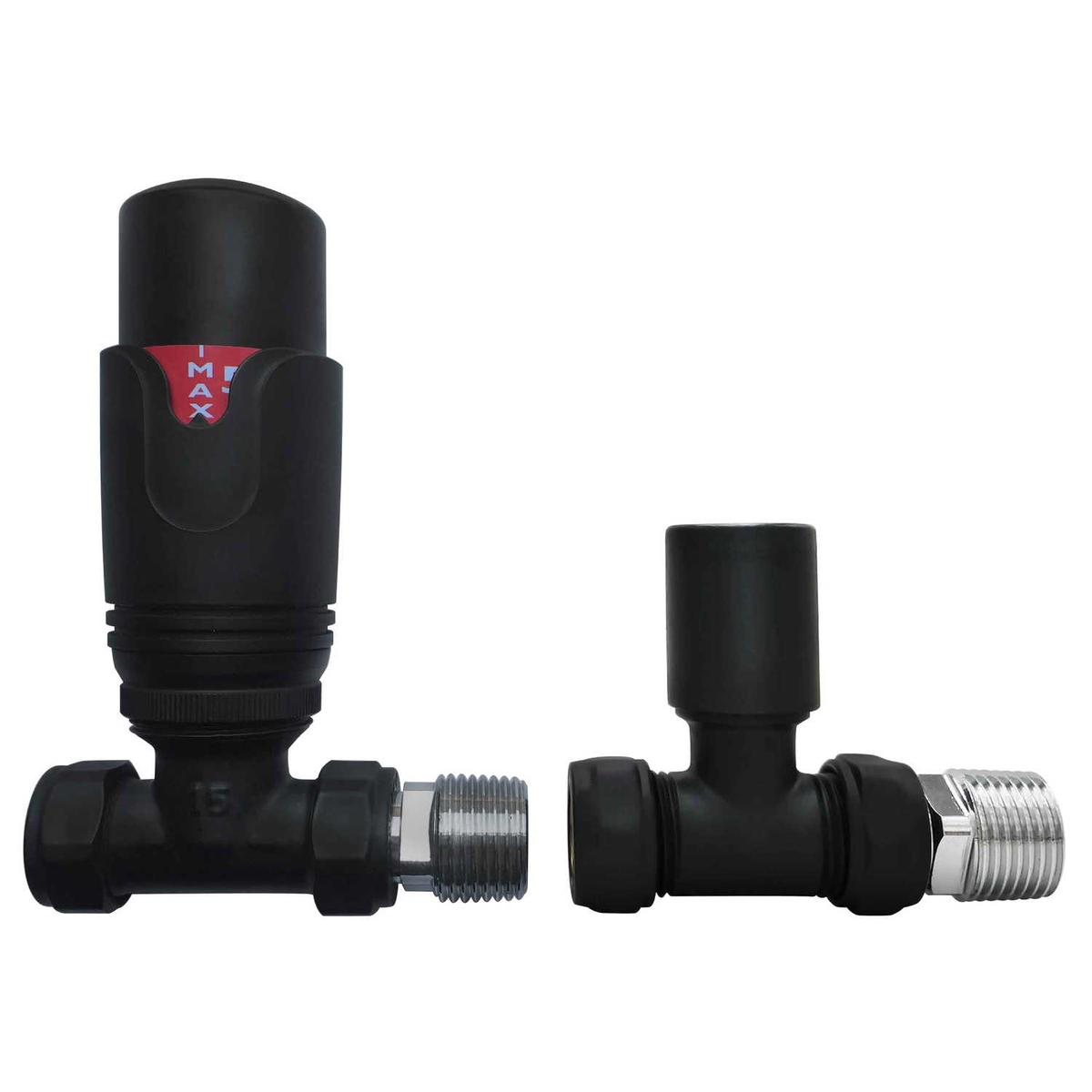 ONLY OPENED - Matt Black Thermostatic Straight Radiator Valves - For Pipework Which Comes From The Floor