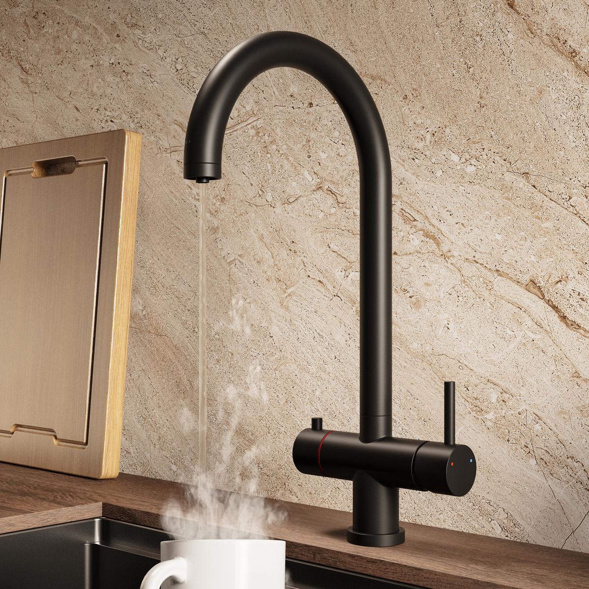 Matt Black 3 in 1 Instant Boiling Hot Kitchen Mixer Tap with 2.4L Boiler - Pronto Vesta