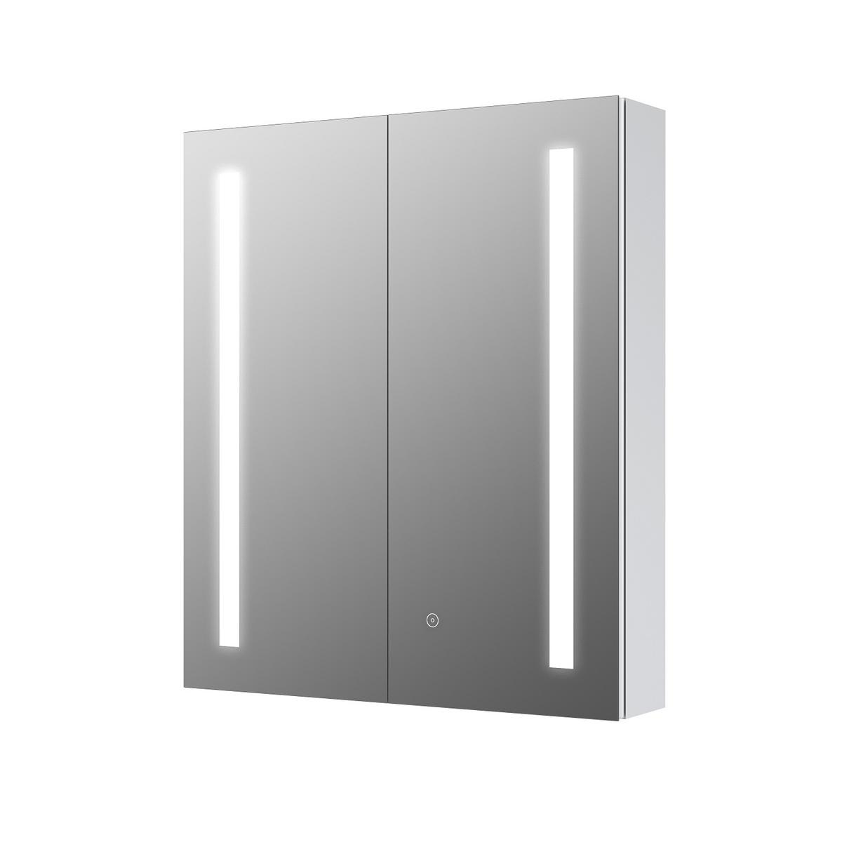 Double Door Chrome Bathroom Mirror Cabinet with Lights 600 x 700mm - Capricorn