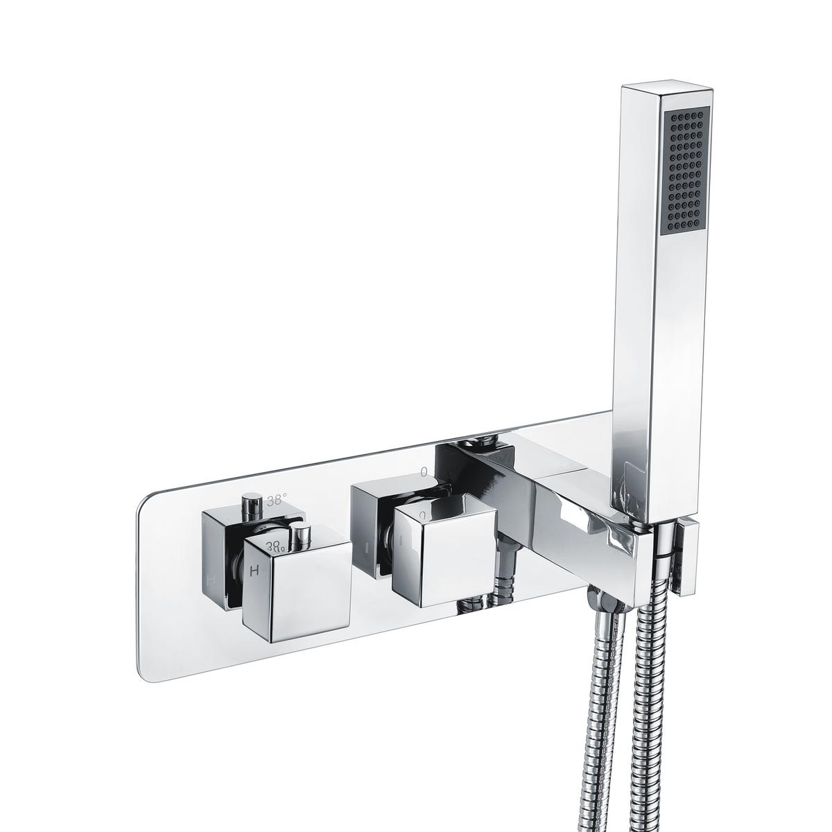 Chrome 2 Outlet Concealed Thermostatic Shower Valve with Integrated Hand Shower - Cube