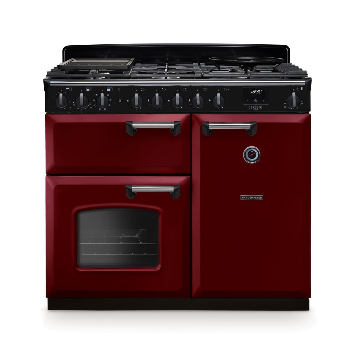 Rangemaster Classic Deluxe 100cm Dual Fuel Range Cooker - Bordeaux & Chrome