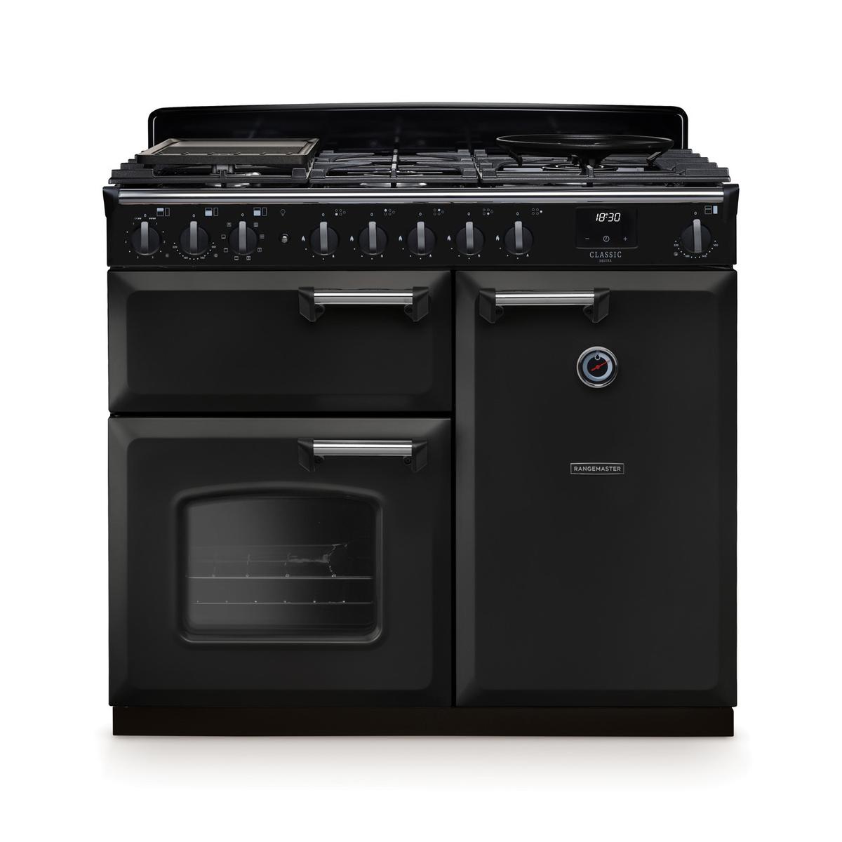 Rangemaster Classic Deluxe 100cm Dual Fuel Range Cooker - Charcoal Black & Chrome