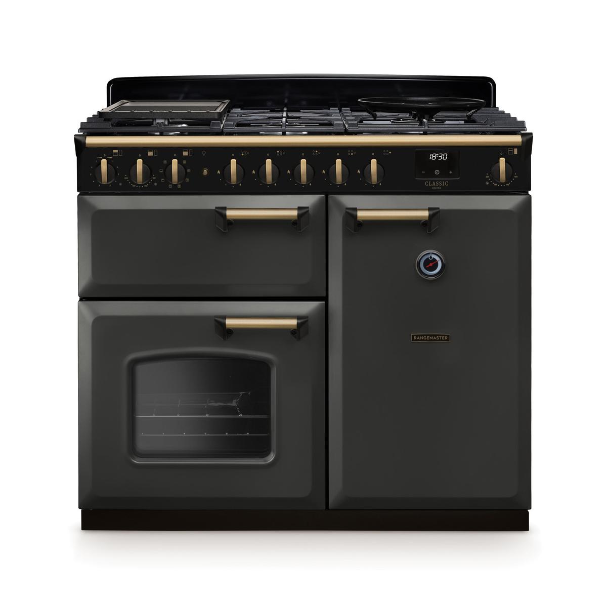 Rangemaster Classic Deluxe 100cm Dual Fuel Range Cooker - Slate & Brass