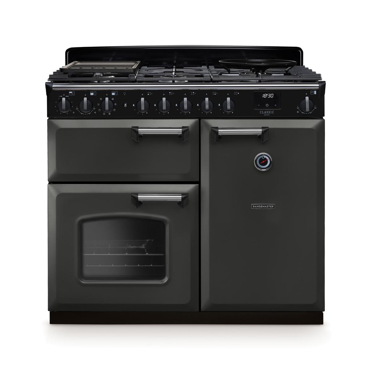 Rangemaster Classic Deluxe 100cm Dual Fuel Range Cooker - Slate & Chrome