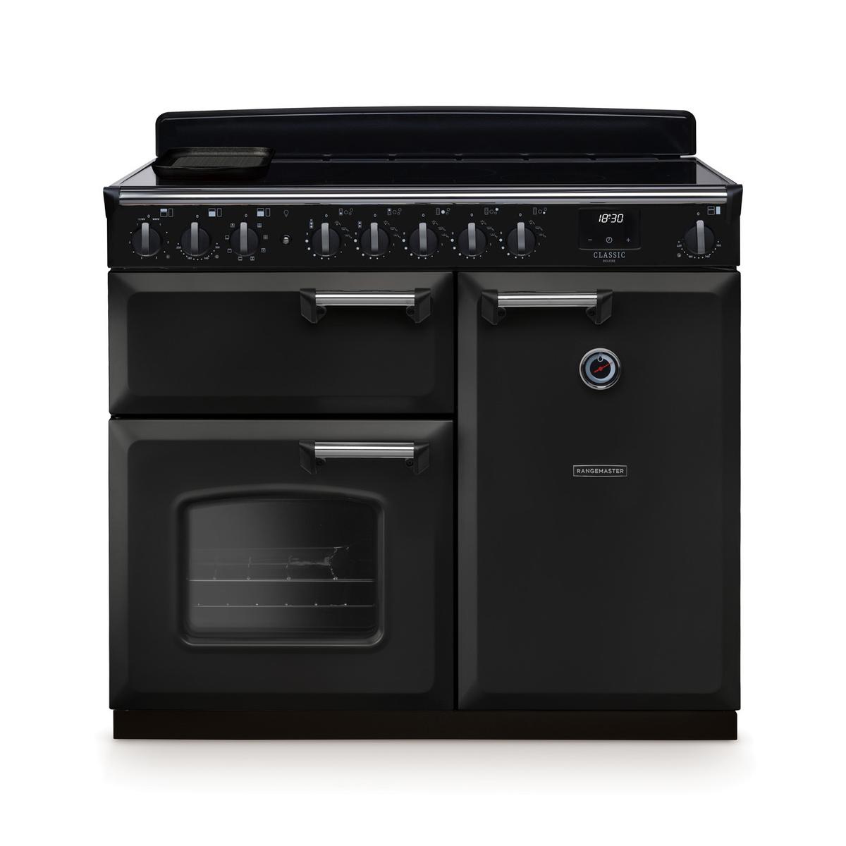 Rangemaster Classic Deluxe 100cm Induction Range Cooker - Charcoal Black & Chrome