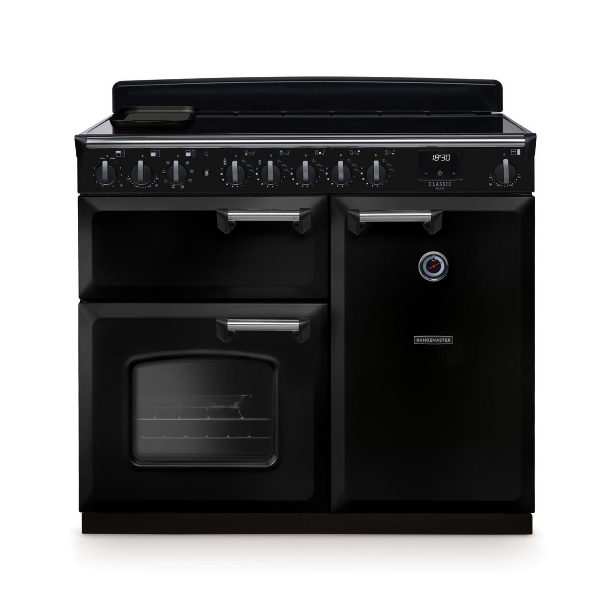 Rangemaster Classic Deluxe 100cm Induction Range Cooker - Gloss Black & Chrome