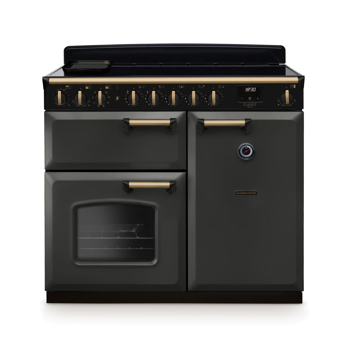 Rangemaster Classic Deluxe 100cm Induction Range Cooker - Slate & Brass